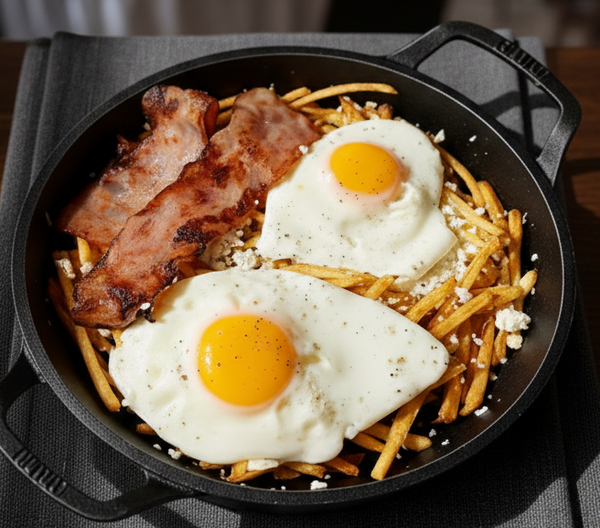 Cartofi cu Oua, branza si Bacon